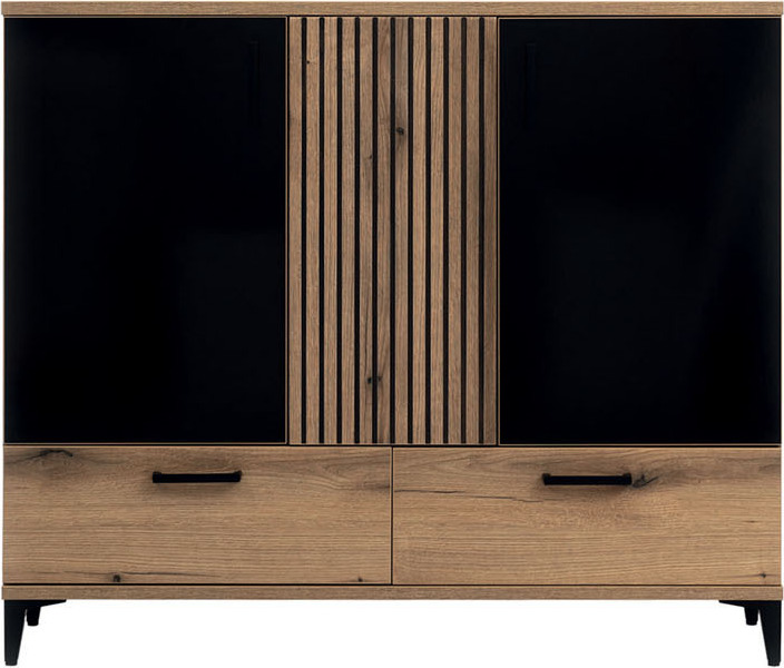 Marmex Möbel Aris 04 hohe Kommode,Garderobenkommode,Kombikommode, Schubladenschrank Stauraum 124,5x106x39, geräumige 2-türige Kommode mit 2 Schubladen ARIS AS4