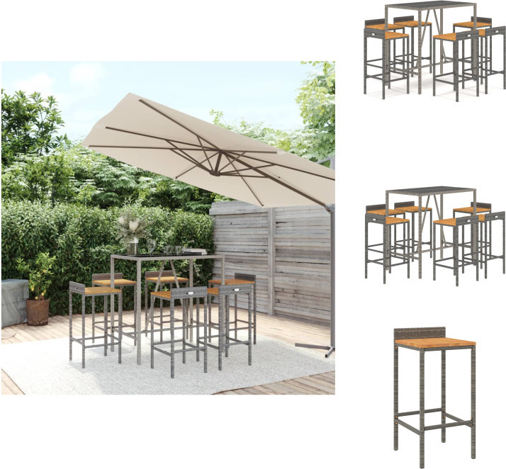 vidaXL 7-dielny záhradný barový set sivý polyratan a masívne drevo akácie - Záhradné nábytkové sety