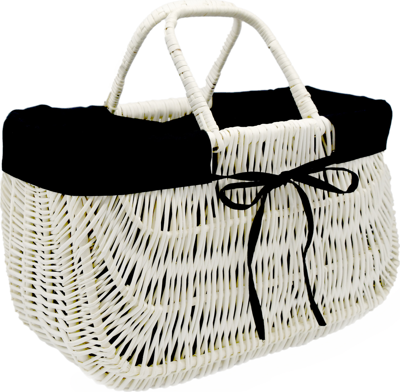 MyBer® Rattankorb Weidenkorb Tragekorb Korbtasche Taschenkorb Tasche Korb aus Weide weiß mit Stoffeinlage K9-489-W-SS