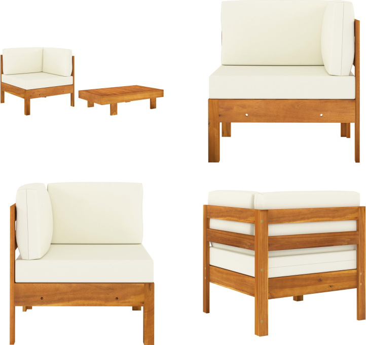 vidaXL 2 tlg. Garten Lounge Set mit Cremeweißen Kissen Akazienholz - Garten-Lounge-Set - Garten-Lounge-Sets - Gartenmöbel - Gartenmöbel-Set