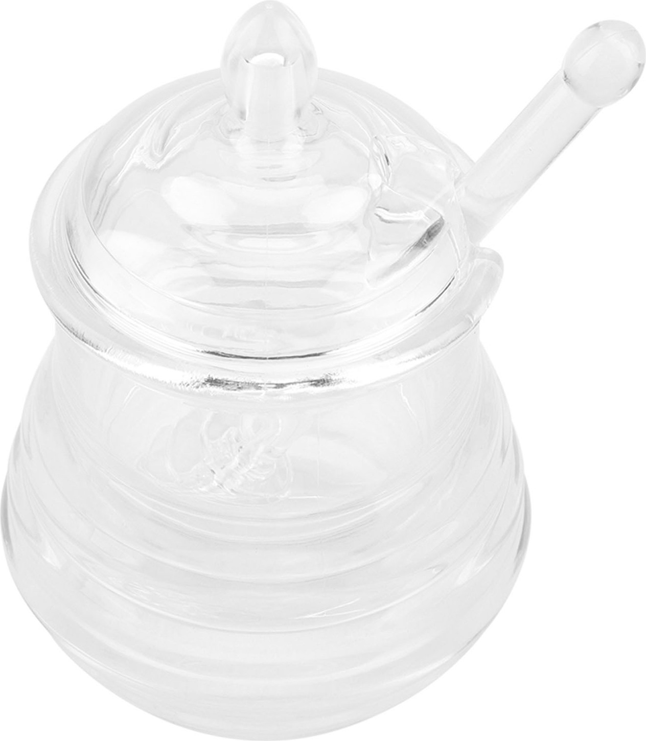 Cocosity Honigglas,Honigglas mit Abtropfstab,Transparentes Honigglas,Honigglas in Bienenstockform,Honigtopf