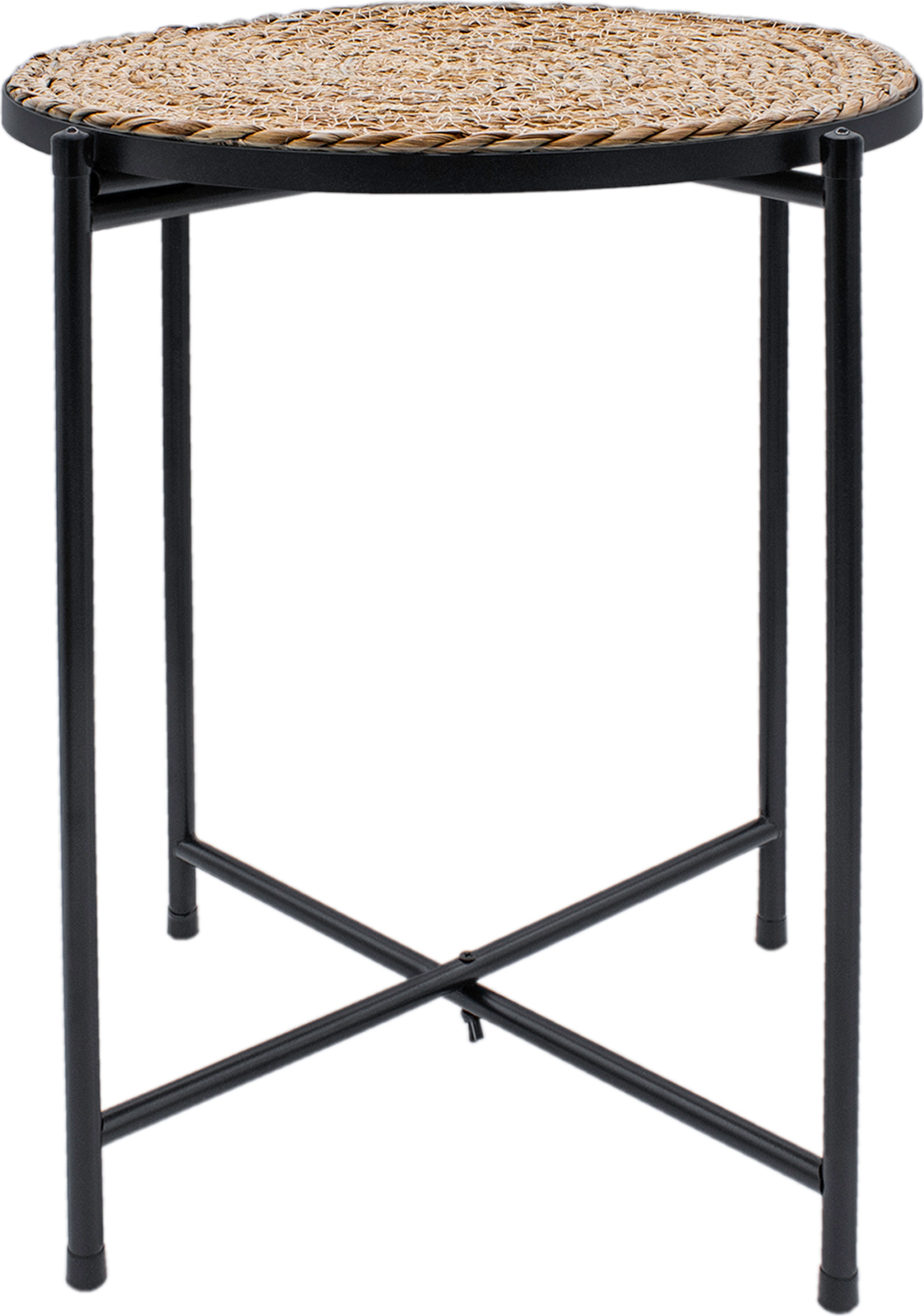 Spetebo Metall Beistelltisch mit Schilf Tischplatte - 45 x 38 cm - Metall Couchtisch schwarz klappbar - Sofatisch Teetisch Kaffeetisch Blumenhocker
