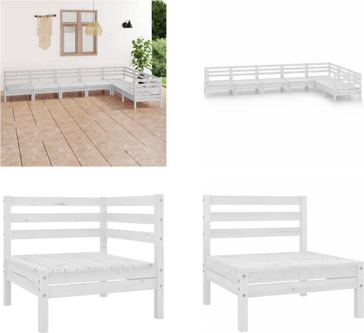 vidaXL 7-dielna záhradná obývacia súprava z masívneho dreva borovica biela - záhradná obývacia súprava - vonkajšia obývacia súprava - drevená pohovka - drevená záhradná pohovka