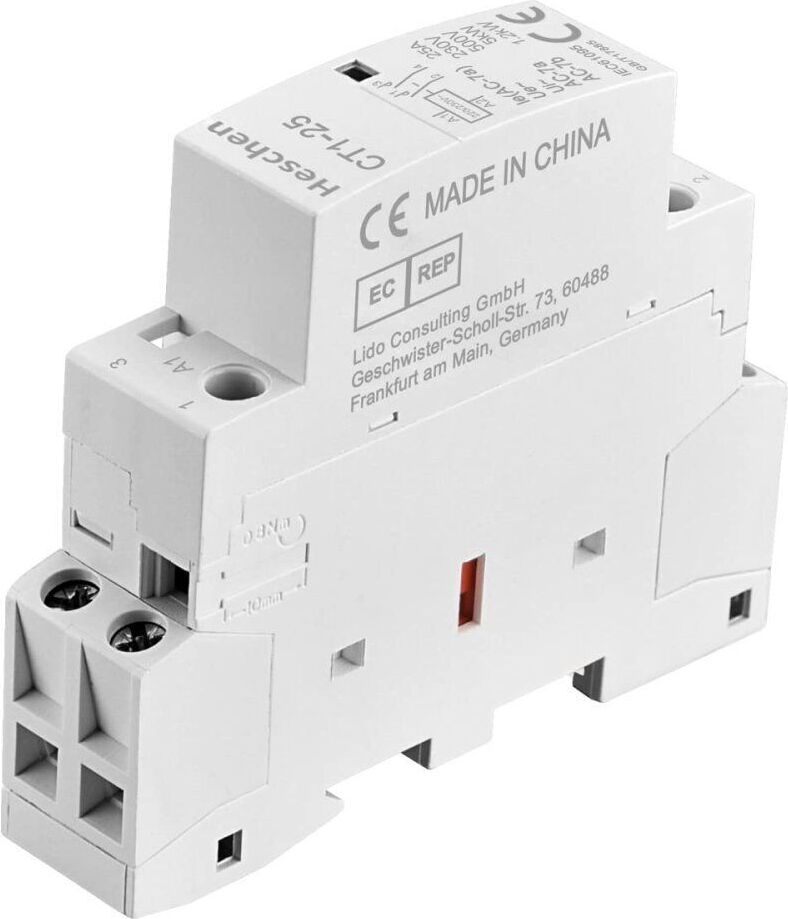 Heschen Contacteur AC Domestique CT1-25 2 Pôles 2NO Bobine 24V DC Rail DIN