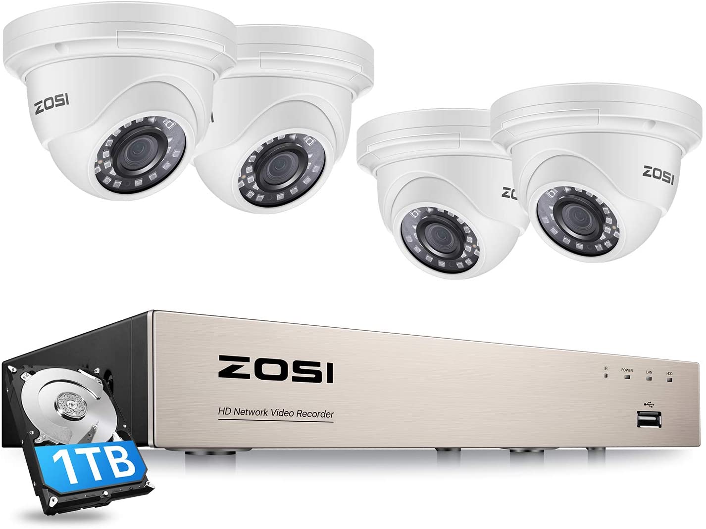 ZOSI FHD 1080P Überwachungskamera Set 8CH DVR 2 Outdoor Dome Kamera mit 1TB HDD