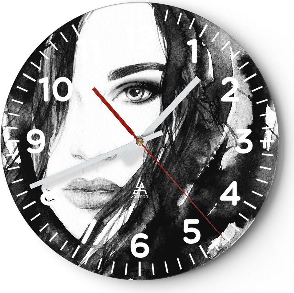 Arttor Wanduhr - Rund - Glasuhr - Schmuck Dame Kleid Eleganz - 40x40cm - Schleichendes Uhrwerk - Lautlos - zum Aufhängen bereit - Dekoration Modern - Wanddekoration aus Glas - C4AR40x40-3097