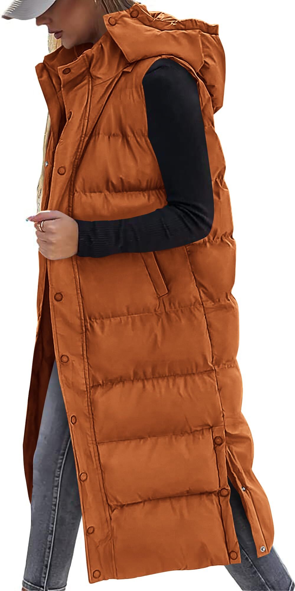 Damenweste Ã¤rmellose Steppweste Mit Kapuze Damen Gilet Lange Ã