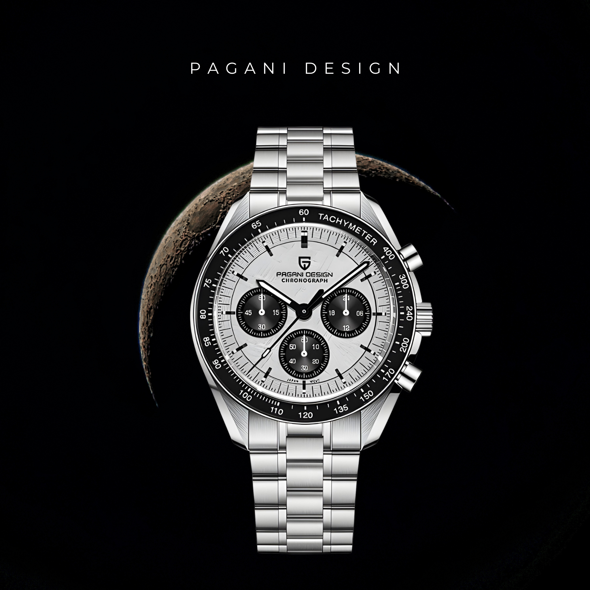 Pagani Design V3 Moonswatch Pánske Quartz Chronograph hodinky Japonsko VK63 hnutia z nehrdzavejúcej ocele vodotesné športové hodinky (Omega Hommage)