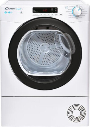 Candy Smart Pro CROE H10A2TBE-S, Voľne stojaci, Predné plnenie, Tepelné čerpadlo, Biela, Tlačidlá, Otočné, Čierna