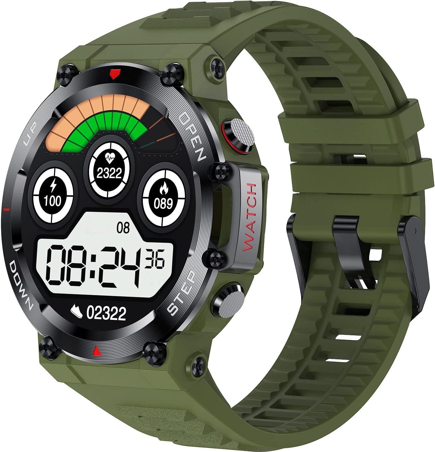 findtime Herren Smartwatch 1,32 Zoll mit Anruf, Bluetooth, HD, Militär, wasserdicht, taktisch, Sprachassistent, Aktivitätstracker, Schlafmonitor Schrittzähler
