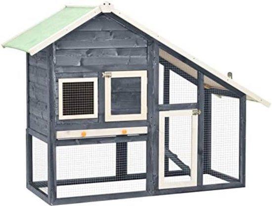 Famanu Kaninchenstall für draußen - Kaninchenkäfig mit Auslauf - Großes Kaninchenhaus - 140 x 63 x 120 cm - Weiß/Grau