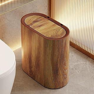 Akhan 12L Mülleimer Bad,Mülleimer Küche,Schmaler Mülleimer Mit Deckel Mülleimer Geruchsdicht Pop-Up Deckel PP Material für Küchen,Büro,Windeleimer Geruchsdicht,Schlafzimmer,WC (Holzmaserung) 174852139