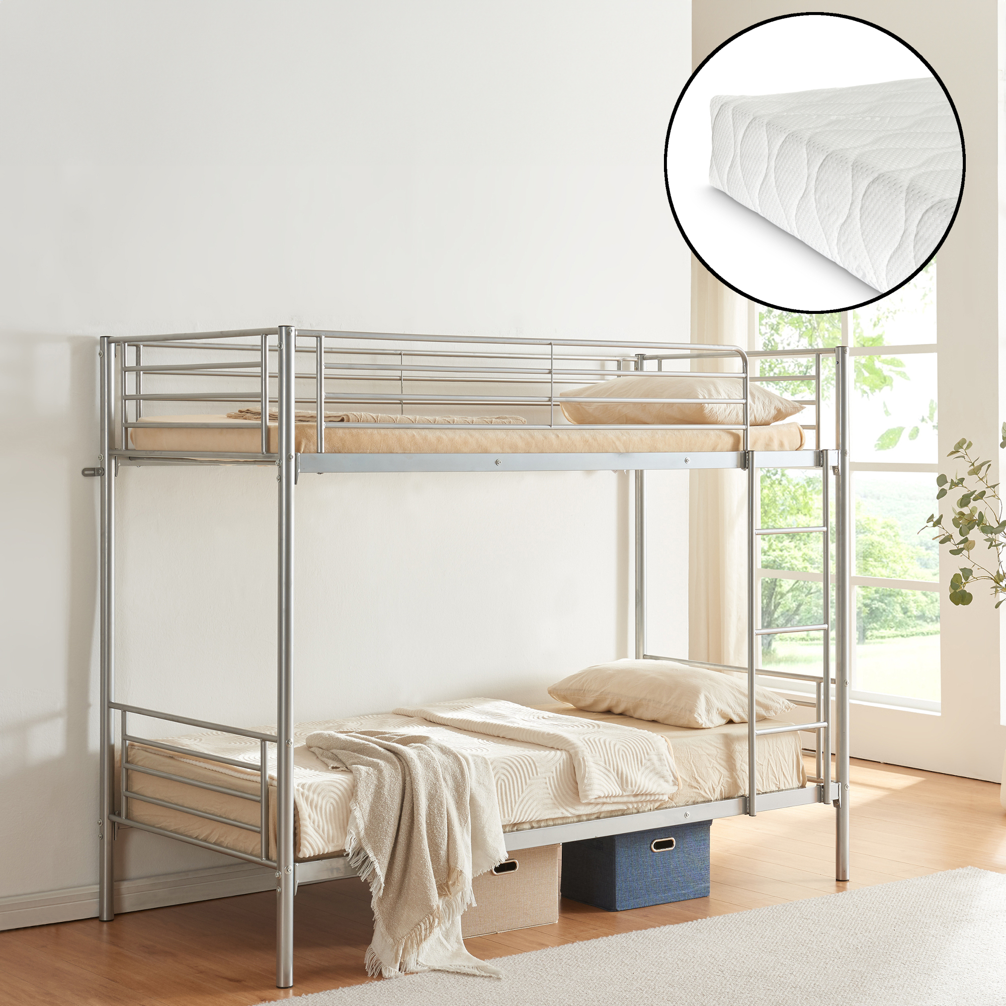 Metall-Etagenbett 'Soppsar' mit 2 Matratzen 200x90 cm Silber