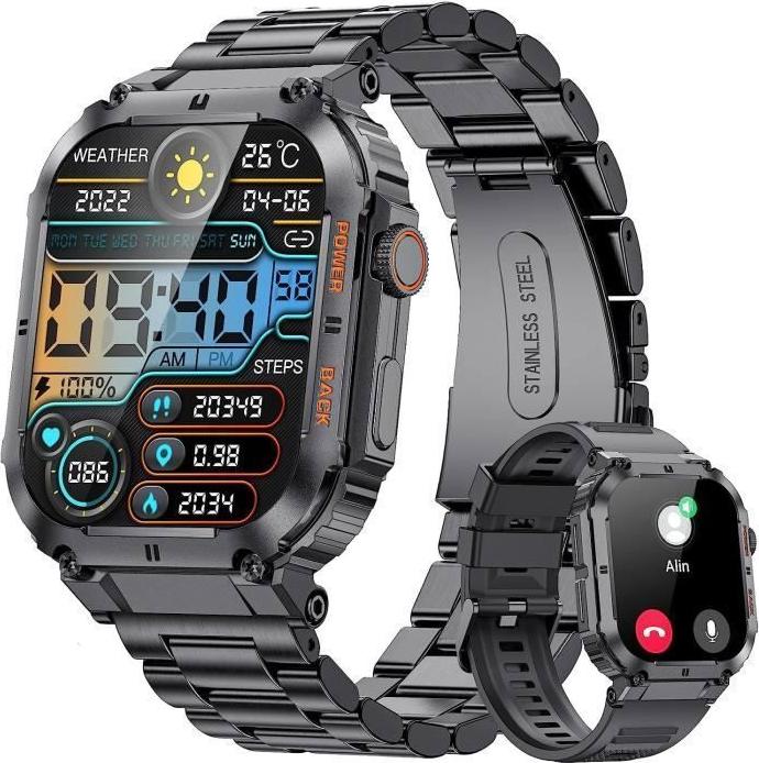 JedBesetzt Herren-Smartwatch– Wasserdichte Militär-Sport-Smartwatch – Bluetooth-Anrufe – Gesundheitsüberwachung K-MM-25123-181