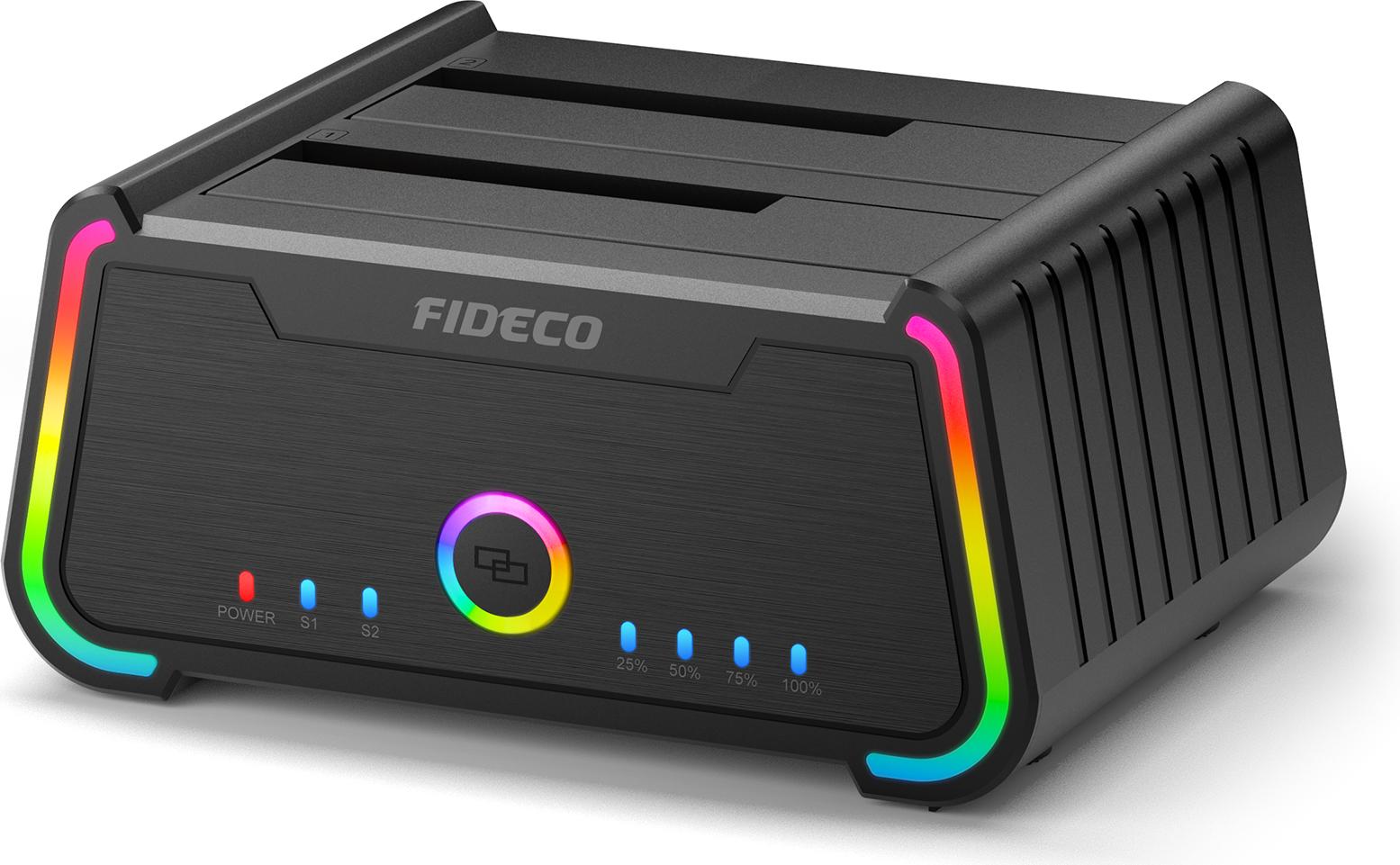 INSMA FIDECO YPZ230R Dual HDD Dockingstation USB 3.0 mit Offline-Klonfunktion, RGB-Licht, für 2,5/3,5 Zoll SATA HDD & SSD, 5Gbps, UASP, Schwarz