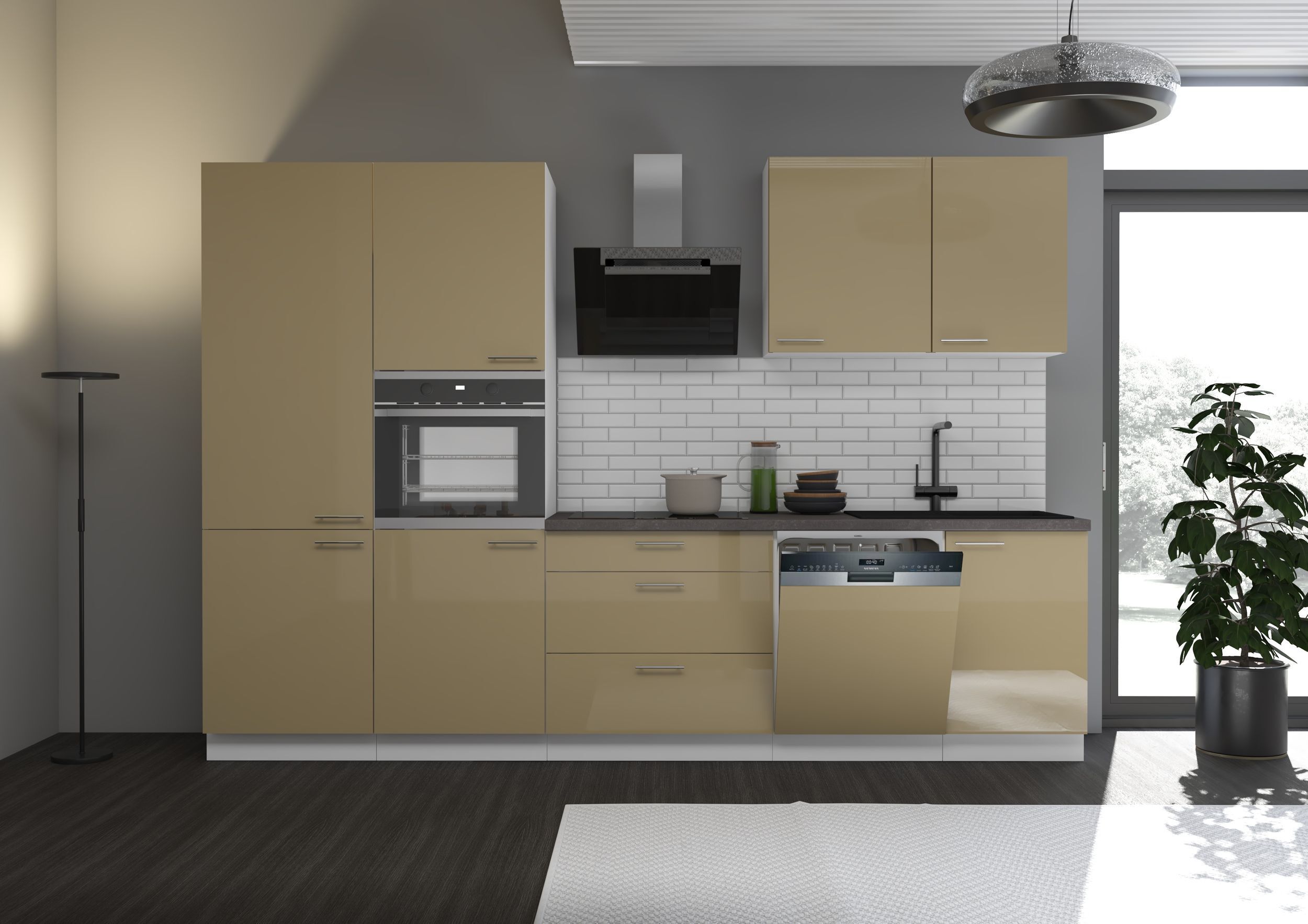 Küchenpreis-Bombe Küche Lara Cappuccino hochglanz 310 Küchenzeile Einbauküche Singleküche