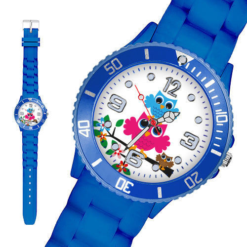 Taffstyle Kinder Armbanduhr Kinder Silikon Armbanduhr mit Eulen Motiv, Blau / 39mm
