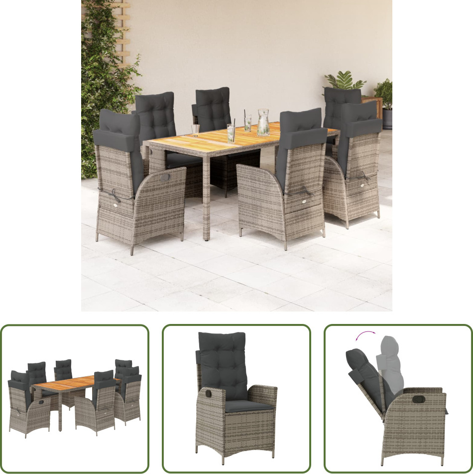 The Living Store 7-dielny záhradný jedálenský set s vankúšmi sivý polyratan