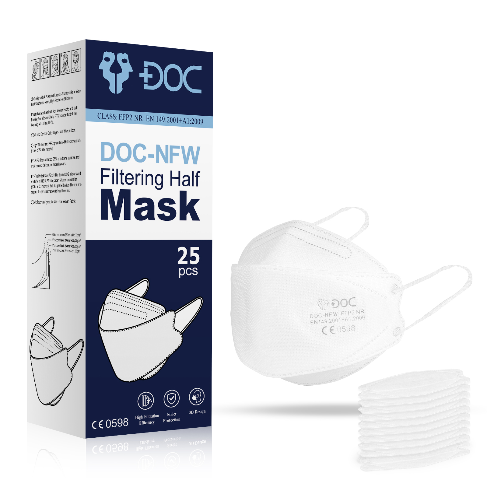 1000 tvárových masiek FFP2, CE 2163, nekovové, nastaviteľný nosový klip, ľahký polypropylénový plastový materiál, zabraňuje alergiám, vysokokvalitné respirátory.