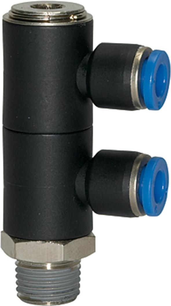 Riegler L-Mehrfachverteiler »Blaue Serie«, 2-fach, drehbar, R 1/8 a. Ø 4mm 164.018-4