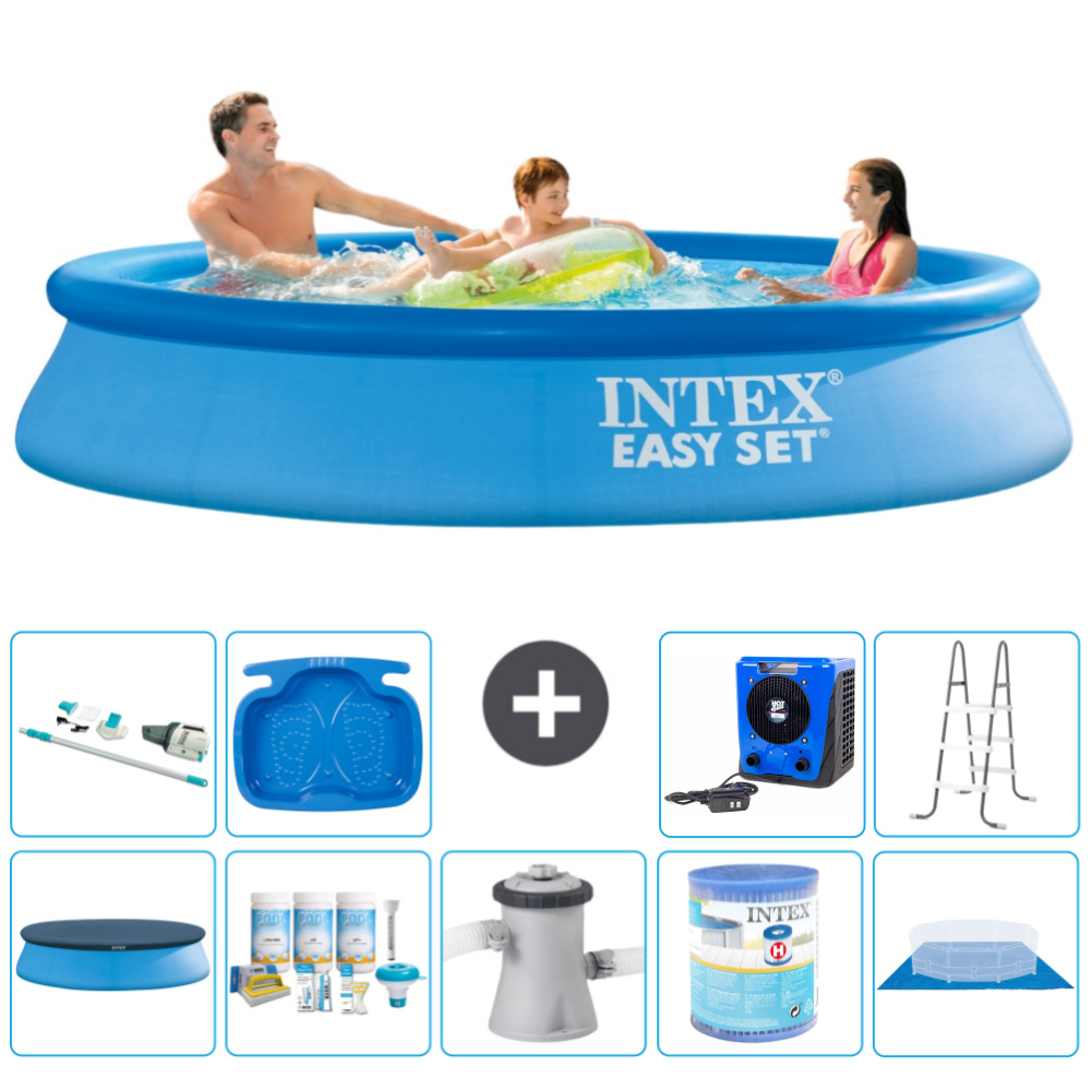 Okrúhly nafukovací bazén Intex Easy Set - 305 x 61 cm - modrý - obsahuje kryt - balík na údržbu - filtračné čerpadlo pre bazén - filter - podložka - vysávač