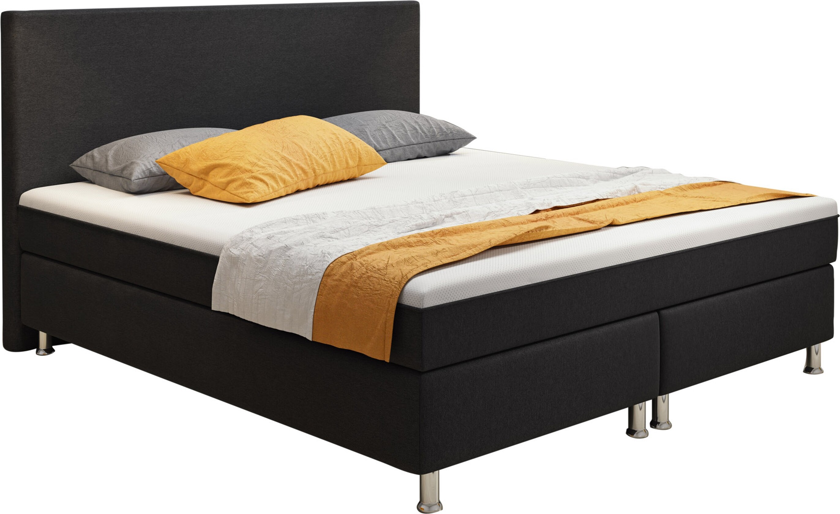 Boxspringbett Berlin 180x200 cm Webstoff Schwarz mit intergriertem Topper 31154