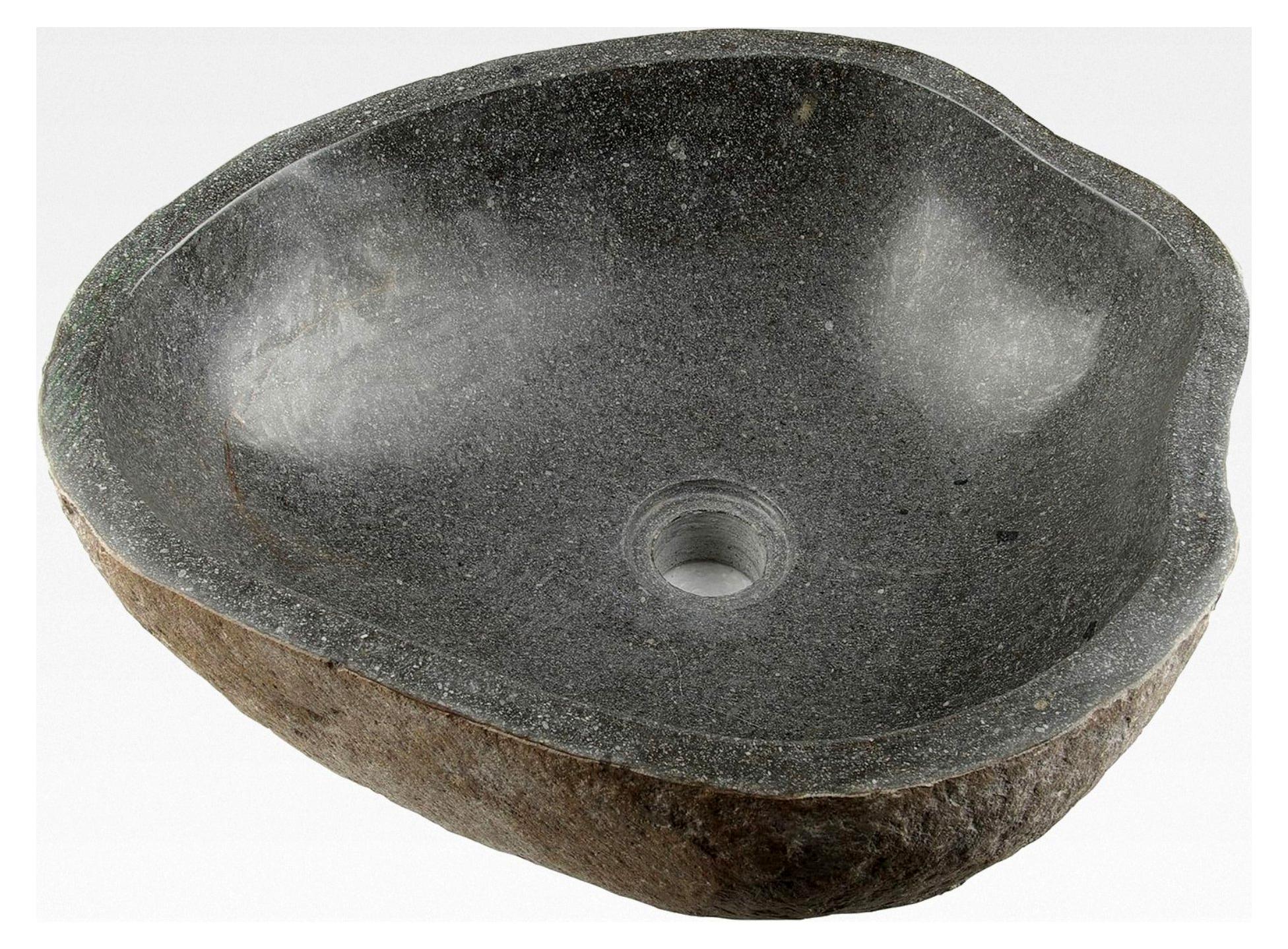 Markenlos Handwaschbecken aus Vulkanstein Andesit Findling grau 50 x (10-12) x 50 cm, Gewicht: 30 kg