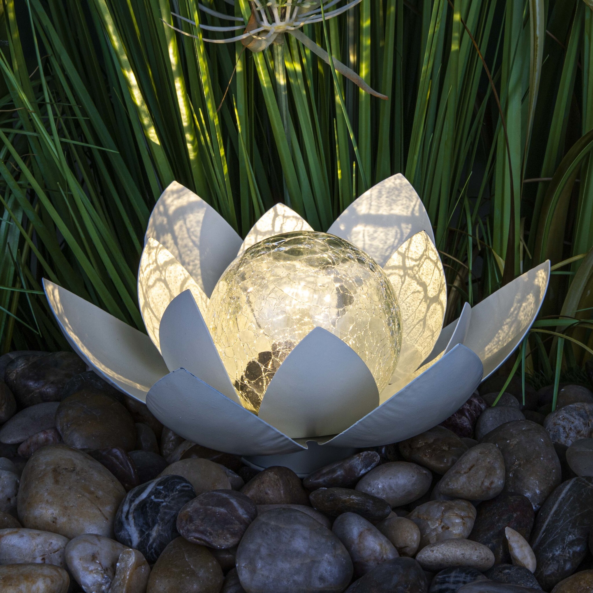 Solar Lotus Laterne Garten Deko – Solarlampe Aus Metall & Glas, Wasserdicht (IP44), Warmweißes Licht, Für Terrasse & Balkon