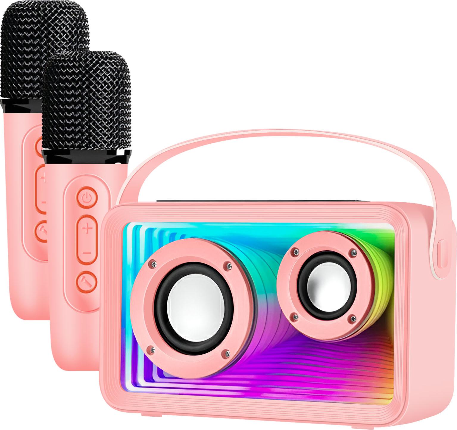 Avizar, detský karaoke reproduktor Bluetooth LED s 2 mikrofónmi, ružový