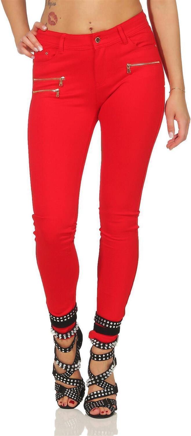 Miss Anna Treggings Jeggings Hüfthose Stretch Slimfit mit Taschen Hose; Rot S H41-Rot-S