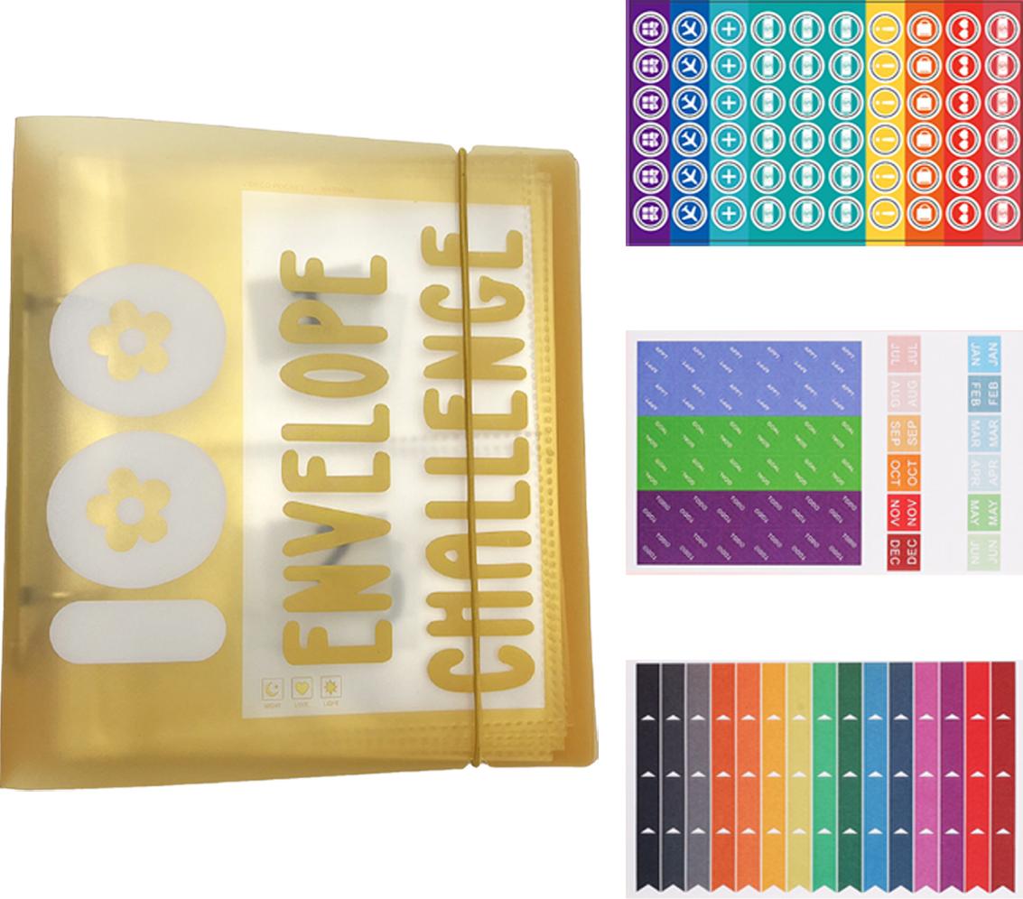 Meoiruery 100 Umschlag-Challenge-Ordner, Spar-Challenge-Box-Kit, Bargeld-Spar-Challenge-Kit, Spar-Challenge-Buch mit Geldumschlägen KAU-ER-LYS-PH-20250904-194