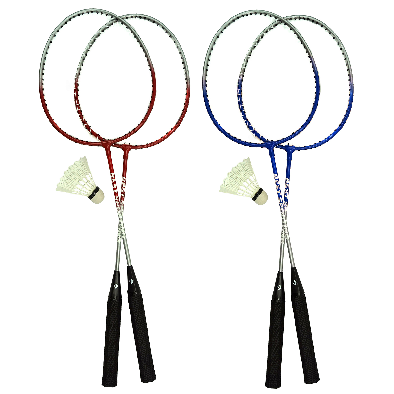 Best Sporting Badminton Spiel Garnitur 2 Schläger 2 Bälle Rot oder Blau Garten 