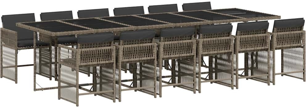 vidaXL 13-dielny záhradný jedálenský set s vankúšmi sivý polyratan