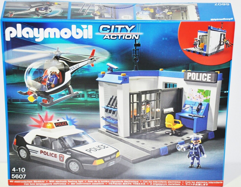 PLAYMOBIL 5607 Polizei Set Zentrale Hubschrauber Streifenwagen