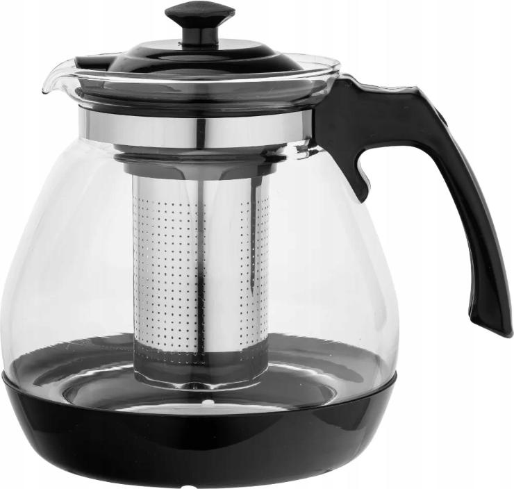 Sklenená kanvica s kovovým lievikom 1,6 l na čaj a bylinky, čierna