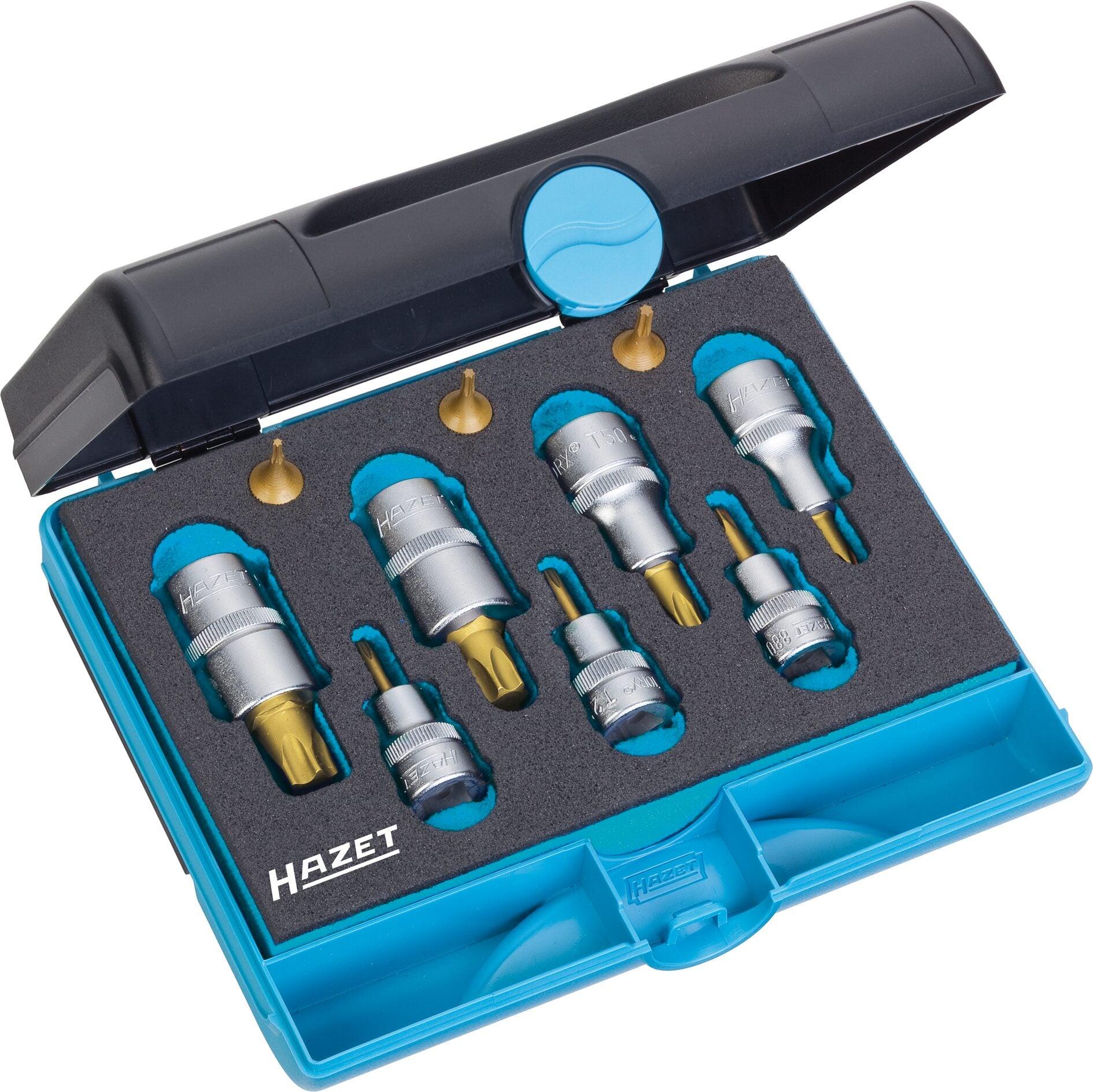 Hazet Werkzeug Satz 1/4 (6,3 mm) Vierkant hohl, 3/8 (10 mm) Vierkant hohl, 1/2 (12,5 mm) Vierkant hohl, Innen TX Profil, 10-tlg., T8, T10, T15, T20 1557/10