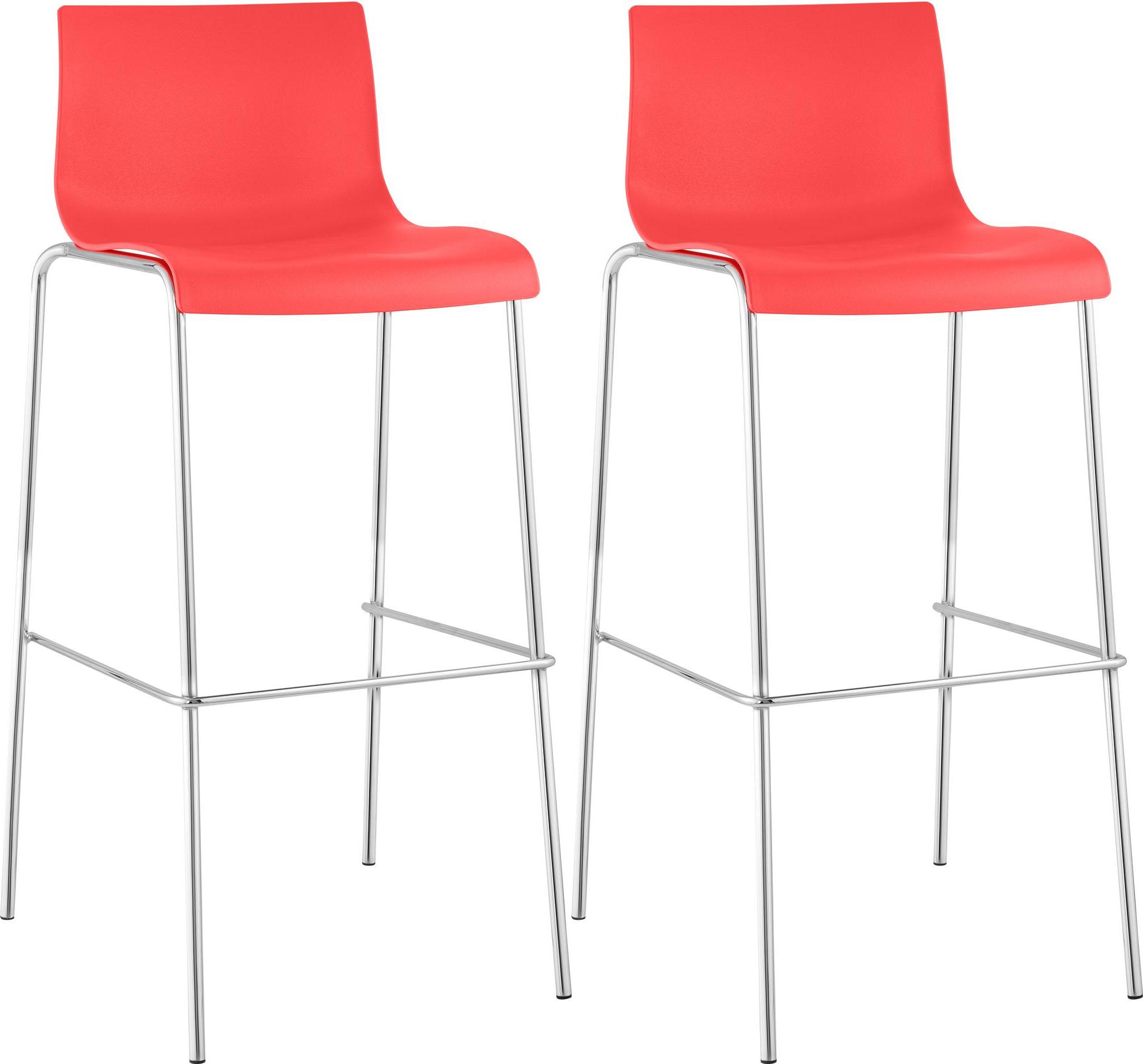 CLP 2er Set Barhocker Hover Kunststoff 4-Fuß Gestell 4-Fuß Gestell rot Gestell Farbe chrom 304464