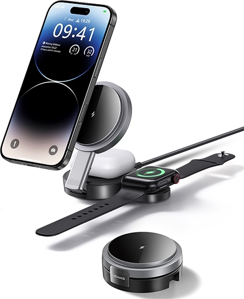 Usams Skladacie nabíjanie. Indukčná nabíjačka 3W1 15W pre telefón/Apple Watch/sluchadlá Cd234Wxc01 (Us-Cd234)