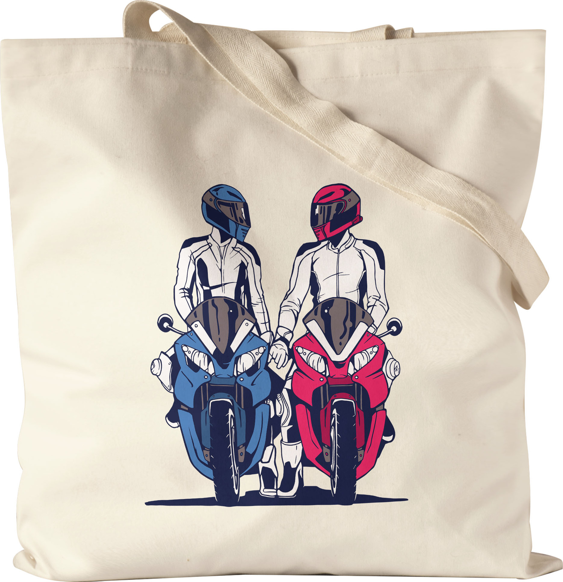 Hey!Print Motorrad Motiv Jutebeutel Stoffbeutel Motorradfahrer Moped Motorradfahrerin Motorradtour Biker Ride Riding Pärchen Speed HP-1299-B-Natur