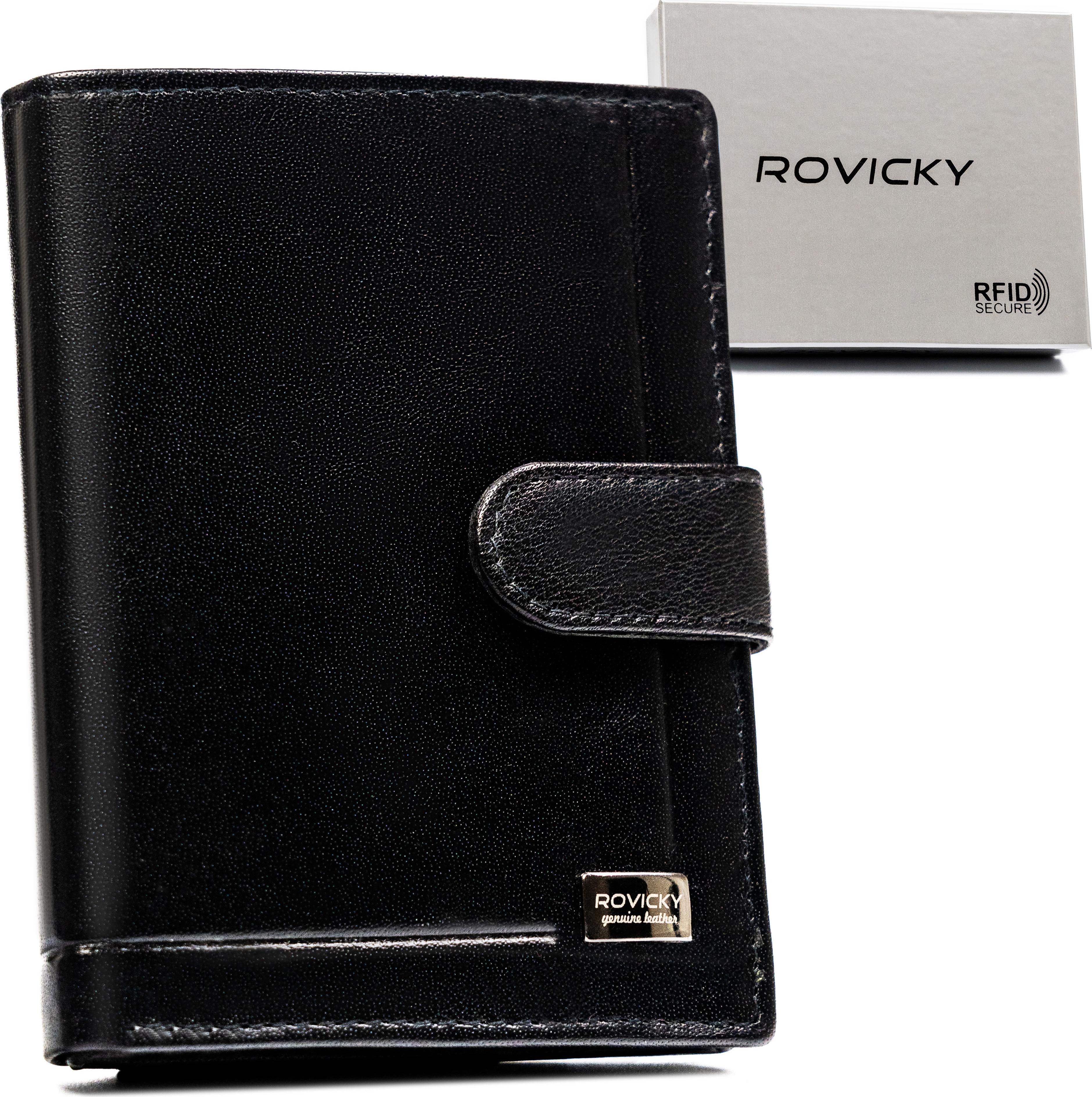 Rovicky Herren-Geldbörse aus schwarzem Leder im Hochformat