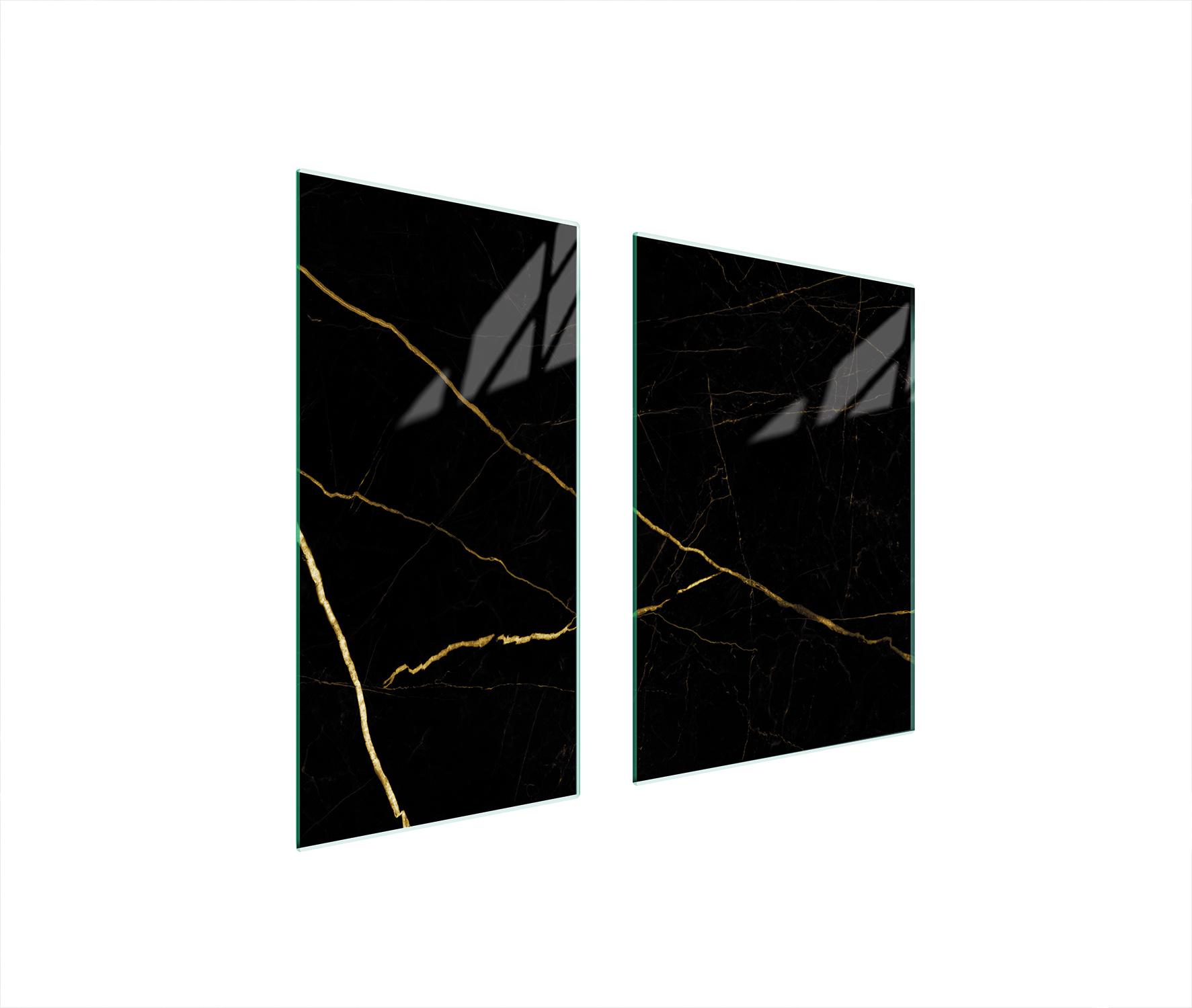 TMK ArtDeko Herdabdeckplatten 2 teilig 75x52 Ceranfeld Abdeckung Glas Schneidebrett Marmor Golden
