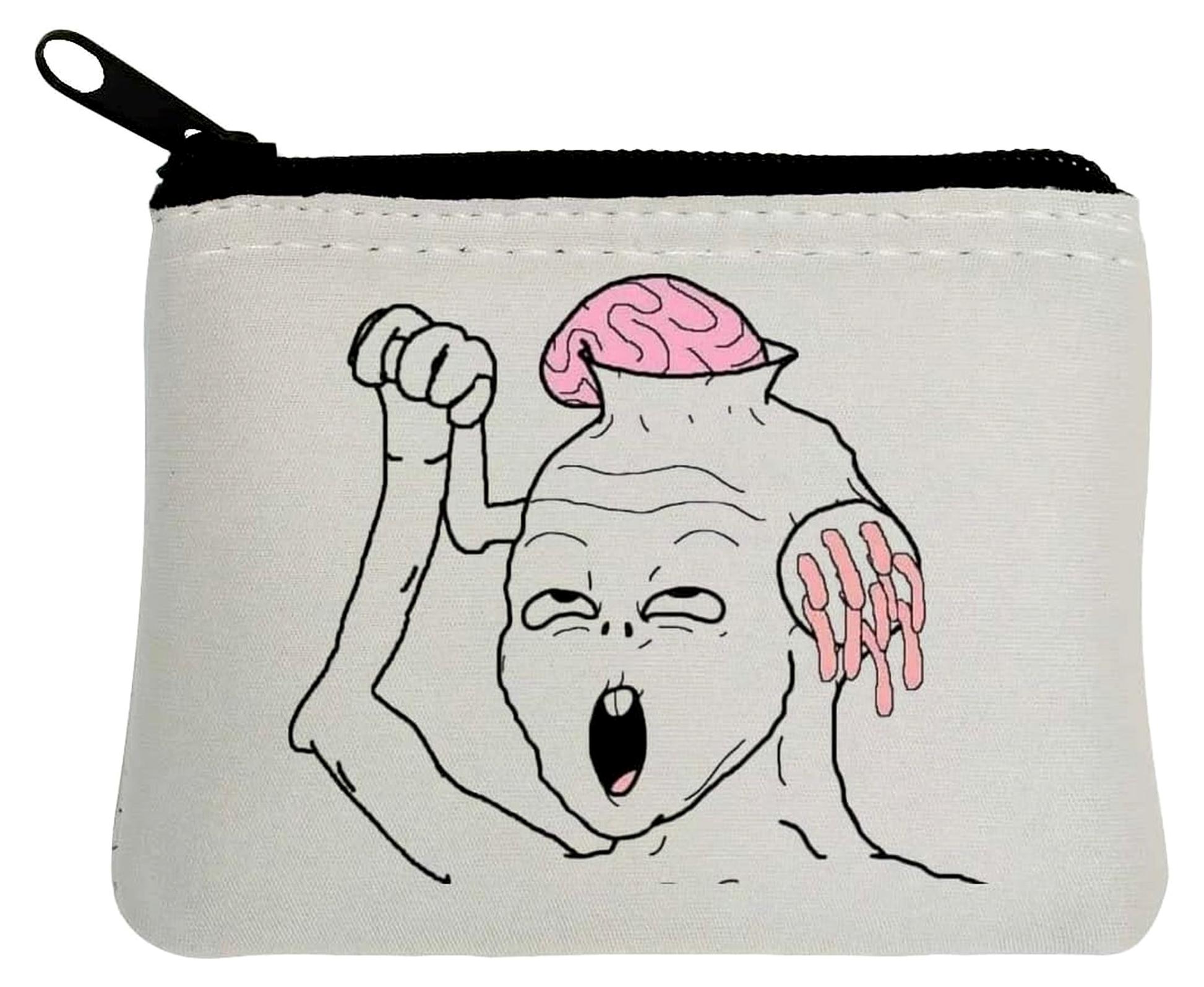 Markenlos Brainless Wojak Münzgeldbörse aus Neopren, 10 x 11 cm, Weiß
