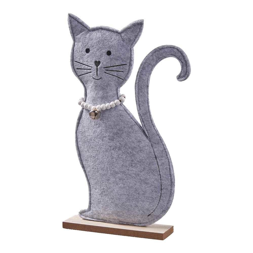 Dekorist Katzenfigur "Minka" aus Filz auf einem Holzfuß, H28cm - Dekofigur, Deko, Figur, Katze, Tierfigur, Filzfigur