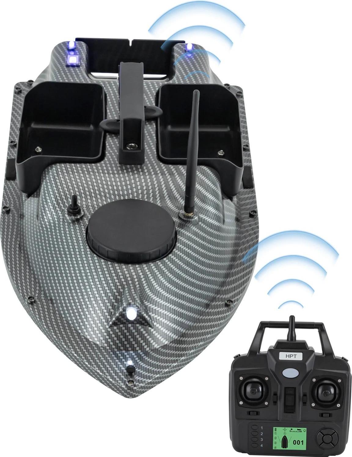 StarTech RC Futterboot - Futterauswurf - GPS mit 16 Wegpunkten - Reichweite 500 m - Doppelte 390‑Motoren 52 W - Zwei 5200 mAh Akkus - Wind/Wellen Klasse 5 - Grau