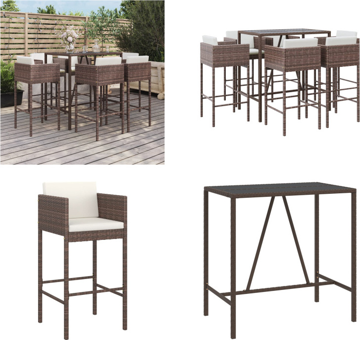 vidaXL 7 tlg. Gartenbar Set mit Kissen Braun Poly Rattan - Gartenbar Set - Gartenbar Sets - Garten Bar Set - Gartenbar