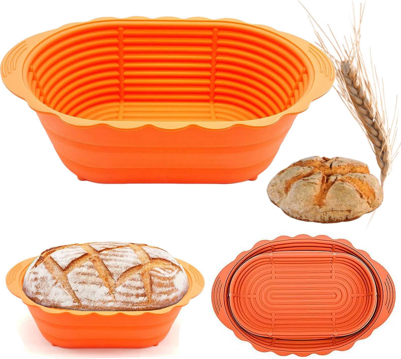 Marsred Silikon Gärkörbchen Set - 24cm Rund & 26.8cm Oval Mit Zubehör