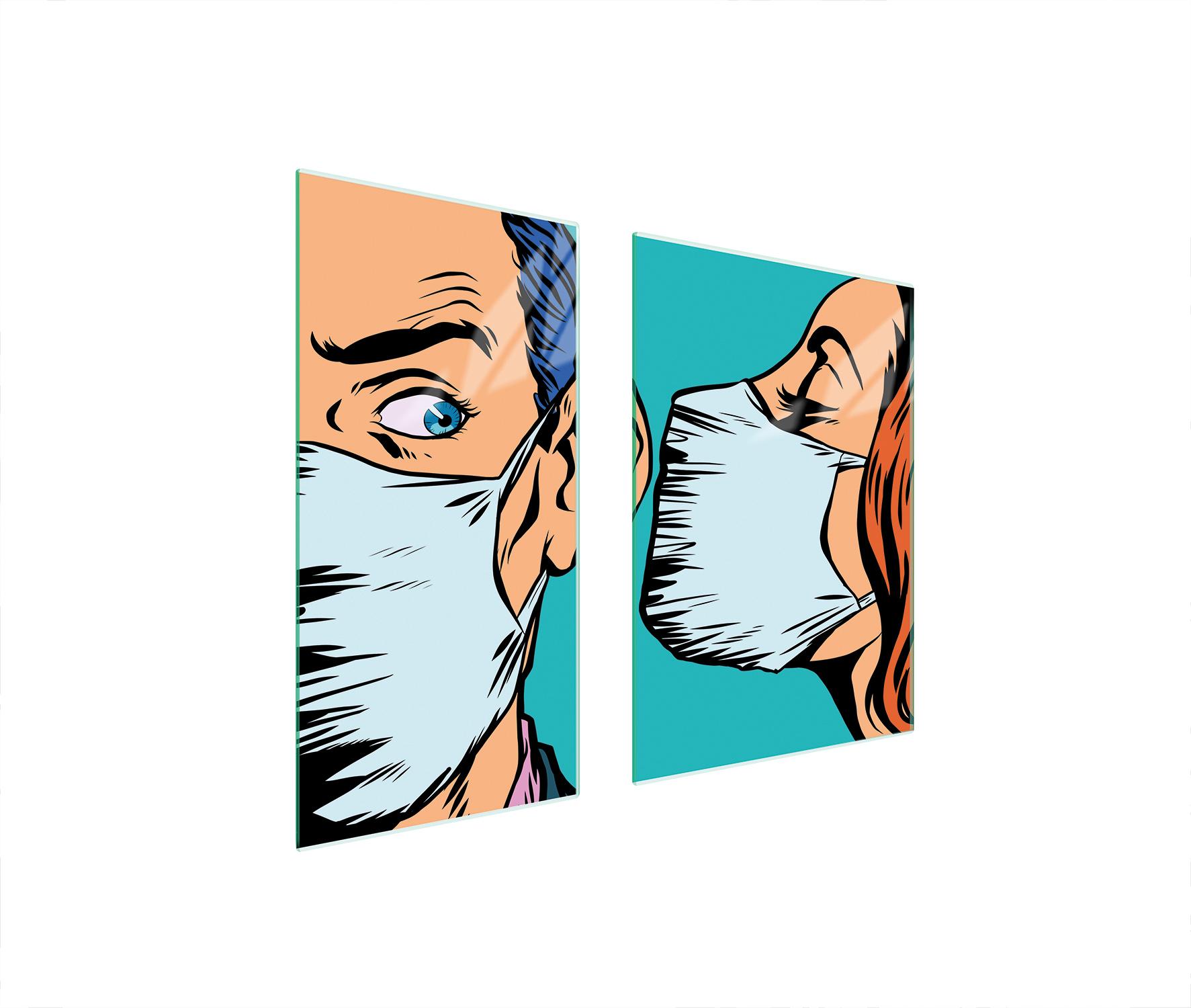 TMK ArtDeko Herdabdeckplatten 2 teilig 75x52 Ceranfeld Abdeckung Glas Schneidebrett Frau Mann