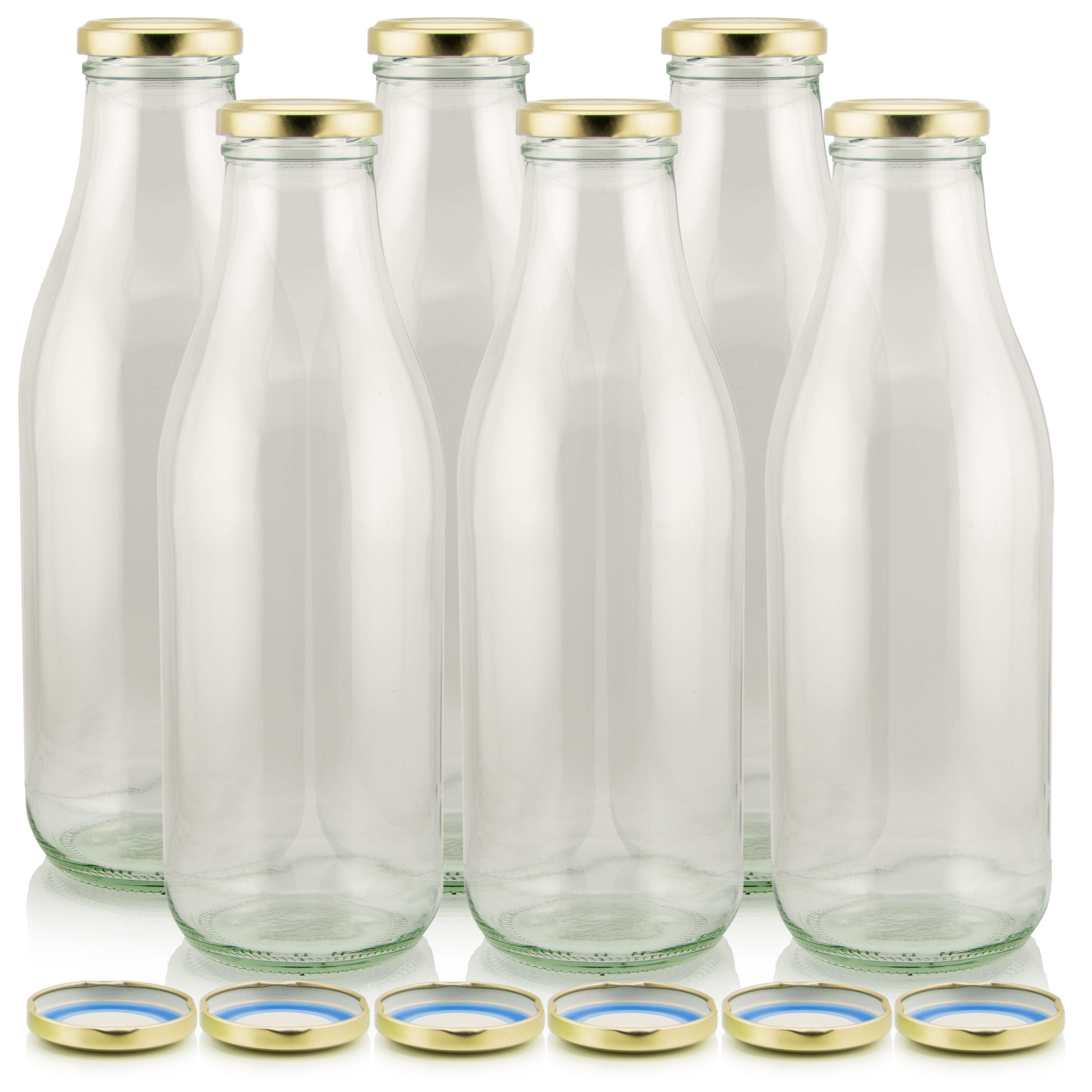 Milchflasche 1 Liter Glasflasche transparent mit 6 Flaschen