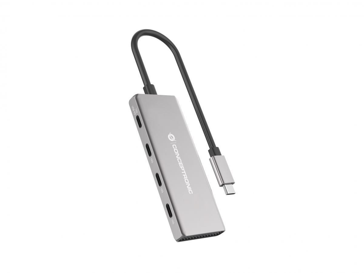 Conceptronic HUBBIES16G - USB 3.2 Gen 2 (3.1 Gen 2) Type-C - USB 3.2 Gen 2 (3.1 Gen 2) Type-C - 10000 Mb/s - Sivá - Hliník - 100 W