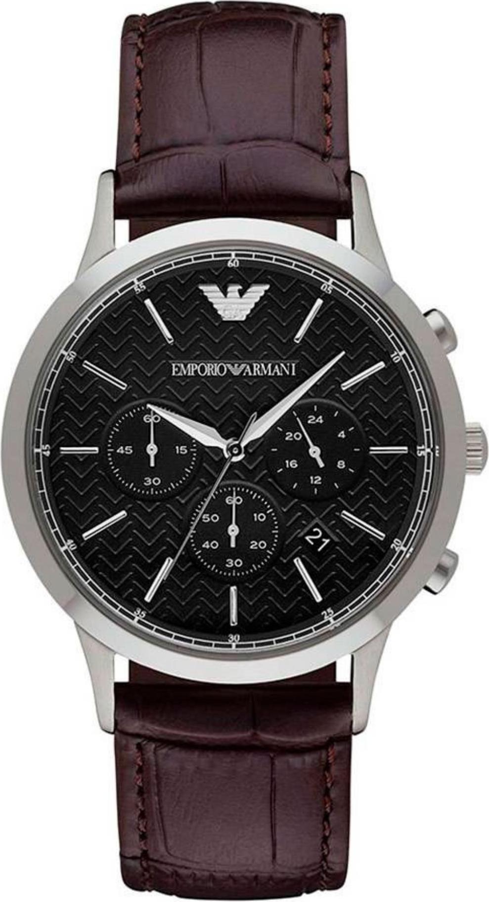 Emporio Armani AR2482 Herren-Armbanduhr, Edelstahl-Gehäuse, Leder-Armband